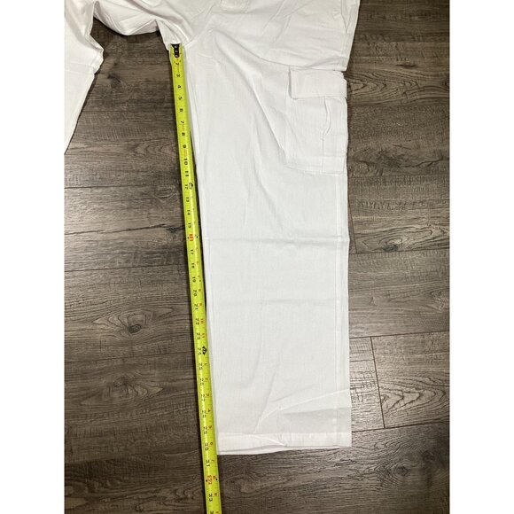 Ouku Mens White 100% Cotton Cargo Pants Size XL Summer Vibes Casual Beach NWT - Picture 8 of 11